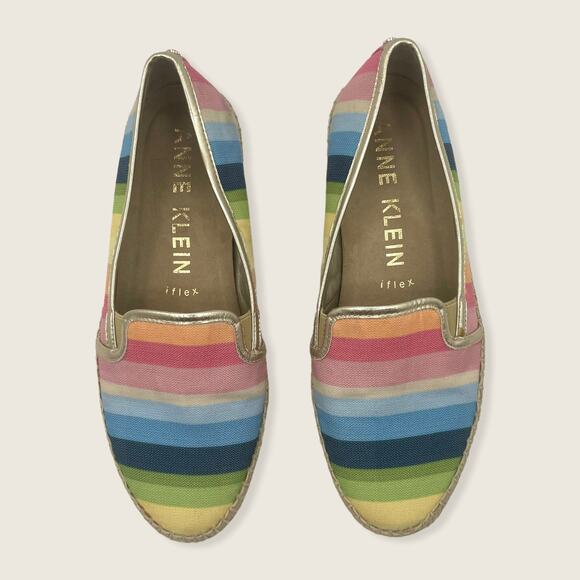 Anne Klein Flex Zamina Rainbow Striped Fabric Espadrille Loafer Flat 7.5 - Picture 3 of 8